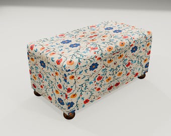 Flower print bench, Ottoman storage bench, Bench for bedroom, End of bed bench, Hall bench, Shoes bench, Light color cozy bench RS 127