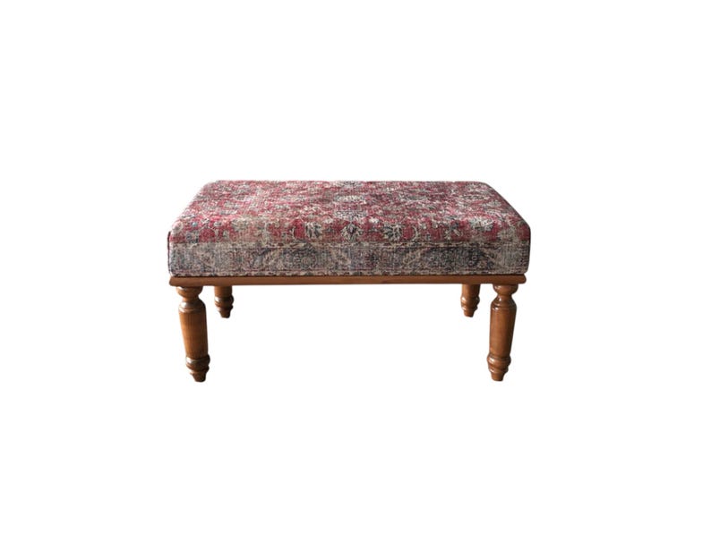 Oushak rug pattern bench, Piano bench, Handmade ottoman, Decorative bench, Entry bench, Shoe bench, End of bed bench, Rustic bench, RSB 57