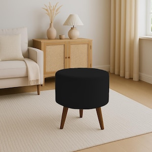 Gothic footstool, Ottoman pouf stool, Utility footrest, Boho round chair, Trendy furniture, Black home decor, Bedroom pouf, RS fabric 25