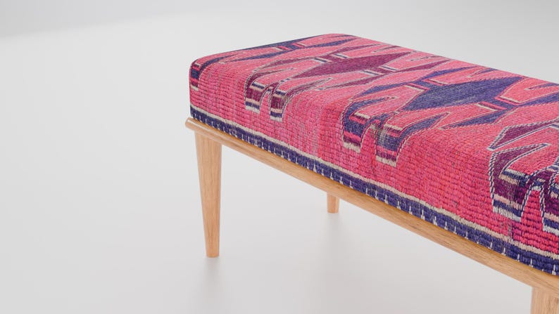 Pink makeup chair, Chic outdoor bench, Ottoman vanity stool, Handmade bench, Decorative pouf, Scandinavian stool, Bedroom soft bench, RSB 99