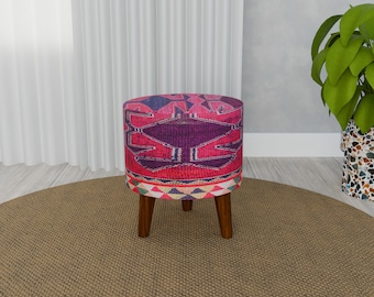 Puf redondo decorativo colorido, banco primitivo, taburete otomano, puf con estampado kilim, reposapiés utilitario, puf elegante, tocador, RS 99