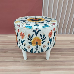 Floral round pouf, Ottoman round bench, Comfortable piano seat, Hallway shoe stool, Livingroom poufy footrest, Luxury home decor, RS 04