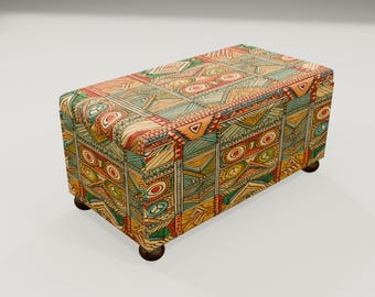 Ethnic Tribal Pattern Storage Ottoman | Colorful Fabric Hallway Seating Trunk, RS 143