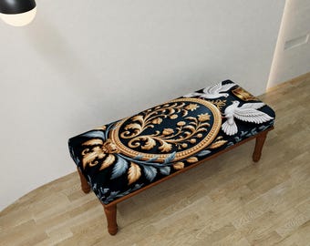 Dove Schlafzimmer-Pouf, Sitzbank im Stil der Gotik, Gothic-Möbel, Luxus-Fußhocker, Moderne Schuhbank, Frisiertisch, Beistelltisch, Ottomane, RSB 360