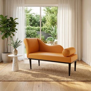 Soft cushioned bench, Chaise lounge chair, Special event lounge, Summer style decor, Bench with backrest, Fainting couch, Sunset orange seat