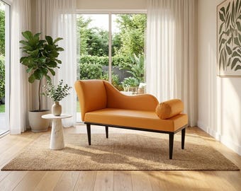 Soft cushioned bench, Chaise lounge chair, Special event lounge, Summer style decor, Bench with backrest, Fainting couch, Sunset orange seat