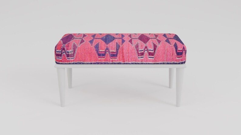 Pink makeup chair, Chic outdoor bench, Ottoman vanity stool, Handmade bench, Decorative pouf, Scandinavian stool, Bedroom soft bench, RSB 99