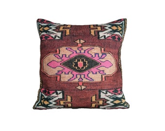 bohemian pillow, chenille cushion, handmade pillow, vintage rug print, throw pillow, classy cushion, accent pillow, neck pillow, R964-0