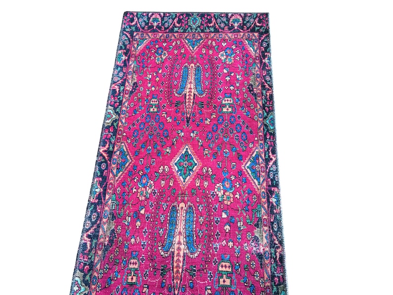 Pink Rug, Handknotted Rug, Blue Rug, Indoor Non-Slip Rug, Bohemian Rug, Chenille Cotton Rug, Polyester Rug, Modern Rug, Washable Rug