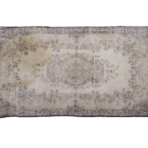 handmade area rug, flower design rug, soft color rug, oriental rug, sustainable rug, vintage oushak rug, turkish wool rug, 3.8x7.5 ft, RS711