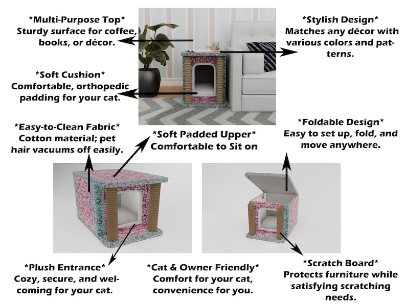 Pinky cat house, Cute design pet bed, Useful cat house, Upholstered pet house, Cat pillow, Cushioned cat house, Pet friendly material