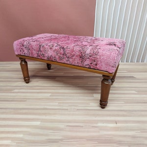 footstool bench, pink ottoman bench, piano bench, vanity bench, hallway bench, dressing table bench, turkish rug bench, 18x18x36&#39;&#39;, RSV 04