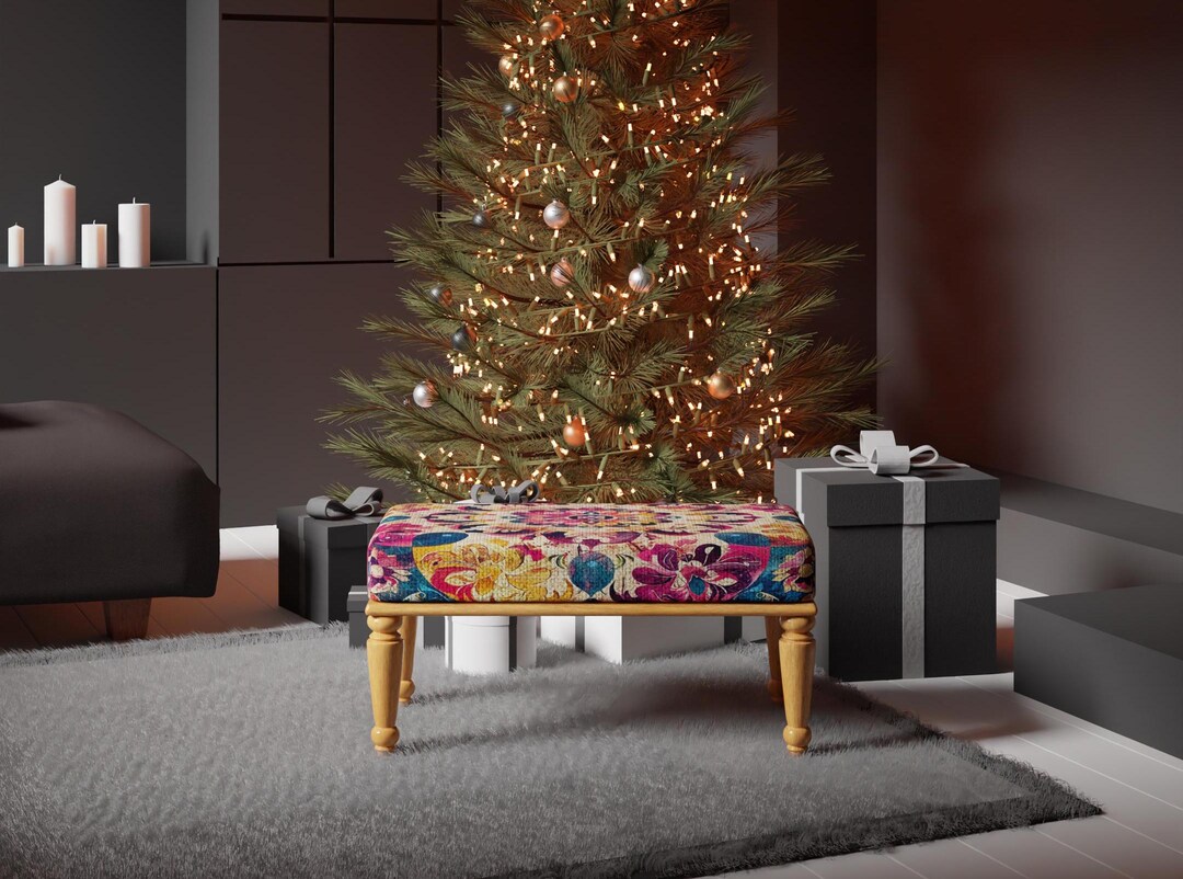 Cute Bench for Home Decor, Abstract Design Printed Bench, Ottoman Bench ...