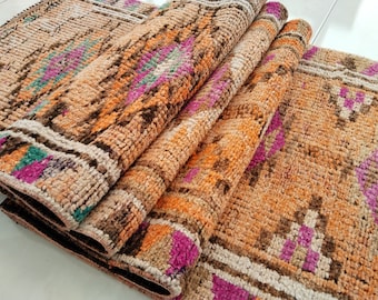 herki turkish rug, soft textured rug, retro rug, colorful rug, long size rug, entryway rug, kitchen runner, vintage rug, 2.3x12.2 ft, RS 489