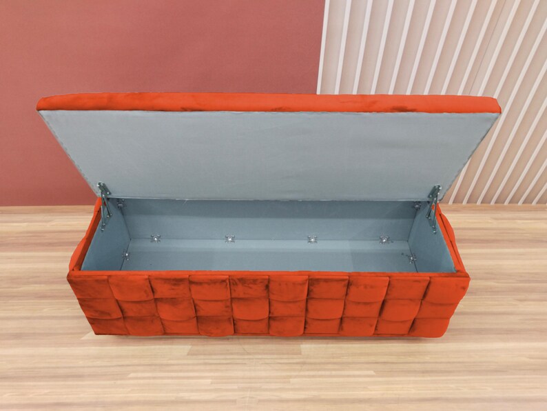 Rust orange trunk, Bedside commode, Siting storage, Textured upholstery, Stylish storage, Nomadic furniture, Room organizer, RS 3D fabric 04