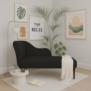Gothic chaise lounge, Black lounge chair, Wooden frame bench, New home gift, Classic home decor, Moody furniture, Fainting long bench