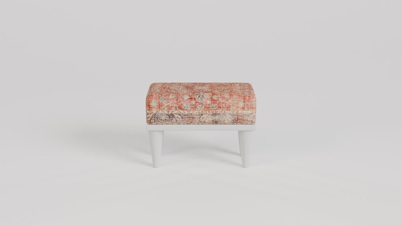 Red print rug stool, Bathroom bench, Footstool for chair, Boho home decor, Cozy footstool, Patio foot rest, Shoe rack, 9x18x14" RSB 9x18 57