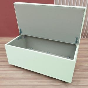 Mint green storage, Cottagecore bench, Calming home decor, Minimalist seating, Functional storage, Relaxing home accent, RS fabric 35