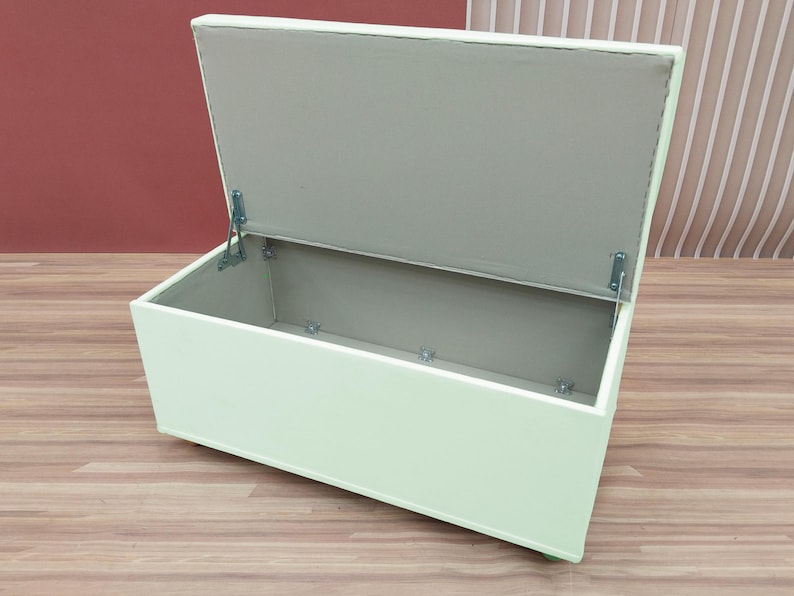 Mint green storage, Cottagecore bench, Calming home decor, Minimalist seating, Functional storage, Relaxing home accent, RS fabric 35