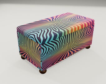 Rainbow Zebra Pattern Storage | Psychedelic Fabric Seating Accent Chest, RS 103