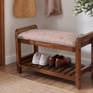 Blush Aztec Zigzag Shoe Rack Bench | Narrow Entryway Shoe Storage | Boho Turkish Handmade image 1