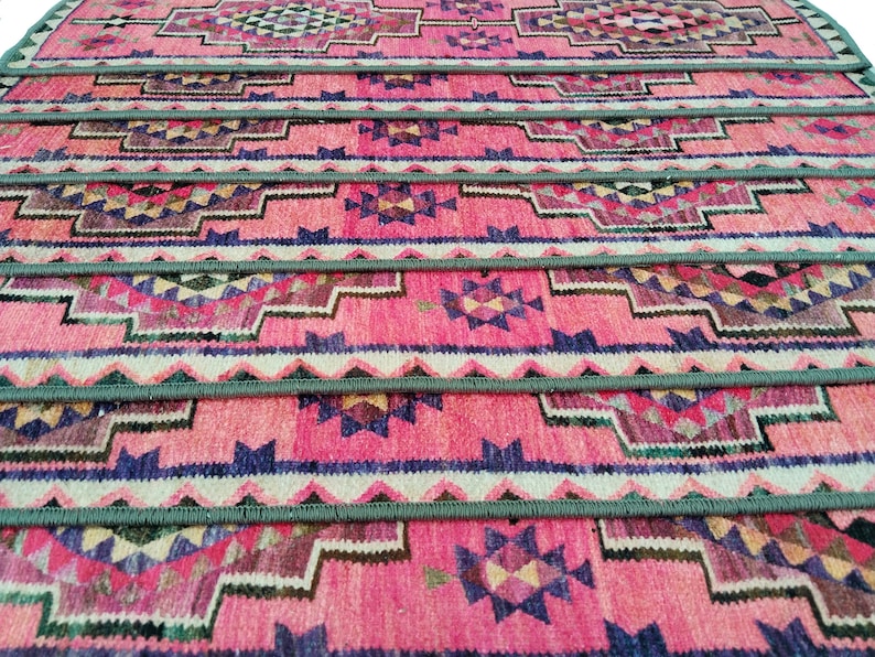 stair protector, pink runner rug, oriental rug, stair treads rug, non slip rug, ethnic rug, stair treads runner, soft runner, boho rug, RS66