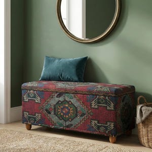 Kilim pattern bench, Red storage, Gothic bench, Entry shoe bench, Kitchen storage, Strong bench, Porch bench, Storage piano bench, RS 117