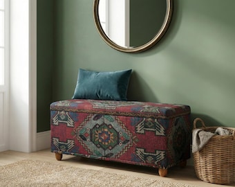 Kilim pattern bench, Red storage, Gothic bench, Entry shoe bench, Kitchen storage, Strong bench, Porch bench, Storage piano bench, RS 117