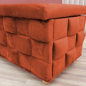 Rust orange trunk, Bedside commode, Siting storage, Textured upholstery, Stylish storage, Nomadic furniture, Room organizer, RS 3D fabric 04