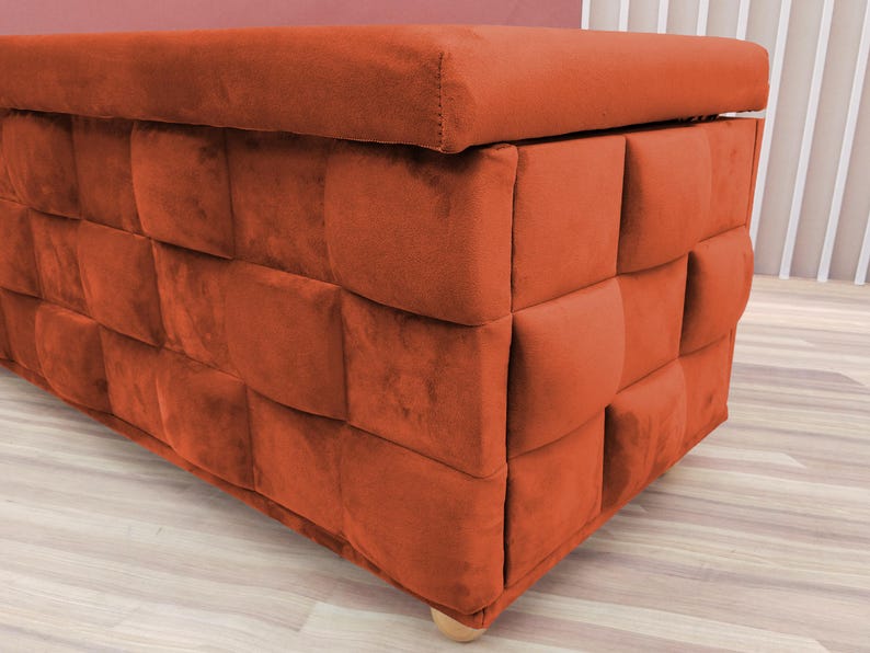 Rust orange trunk, Bedside commode, Siting storage, Textured upholstery, Stylish storage, Nomadic furniture, Room organizer, RS 3D fabric 04