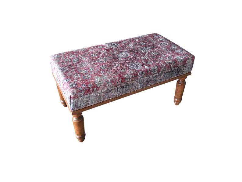 Oushak rug pattern bench, Piano bench, Handmade ottoman, Decorative bench, Entry bench, Shoe bench, End of bed bench, Rustic bench, RSB 57
