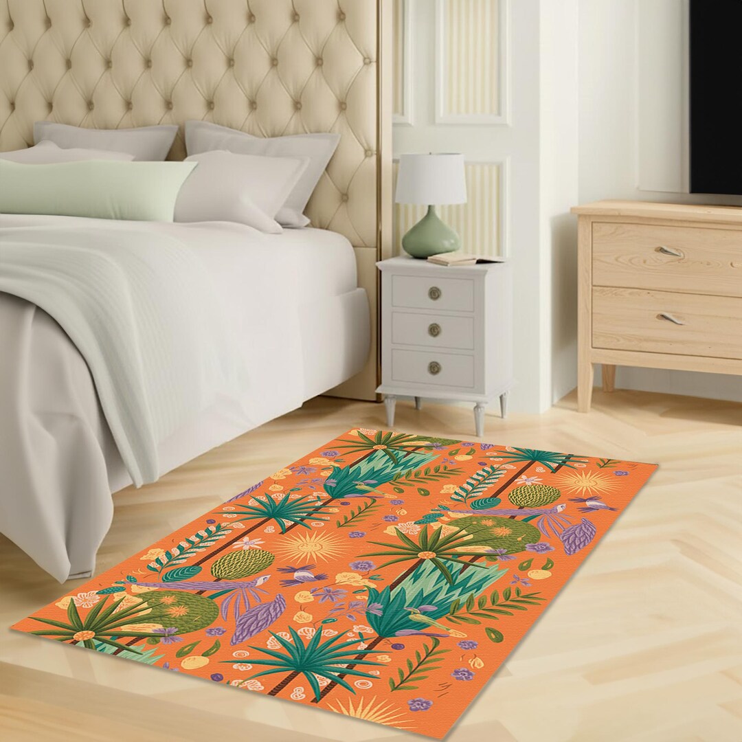 Palm Rug Orange Jungle Palm Rug, Tropical Decor, Washable Mat, RS 674 - Etsy