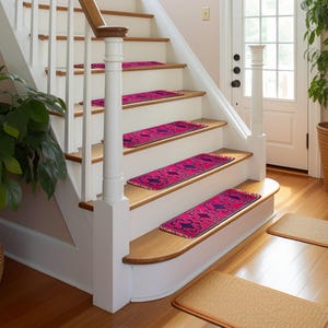 Fuchsia Purple Stair Treads | Ethnic Tribal Landing Rug | Easy Clean Step Carpet image 6