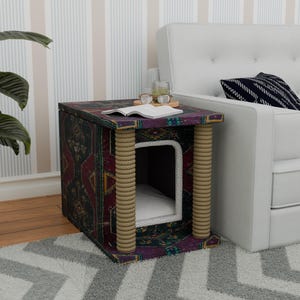 Casa gótica para gatos, Casa para mascotas de diseño étnico, Cama boho para gatos, Casa para gatos con espacio de almacenamiento, Decoración divertida para el hogar, Casa acolchada para gatos, Muebles duraderos