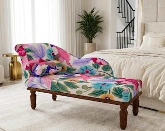 Pink Purple Bird Chaise Lounge | Living Room Floral Daybed, RS 761