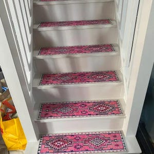 stair protector, pink runner rug, oriental rug, stair treads rug, non slip rug, ethnic rug, stair treads runner, soft runner, boho rug, RS66