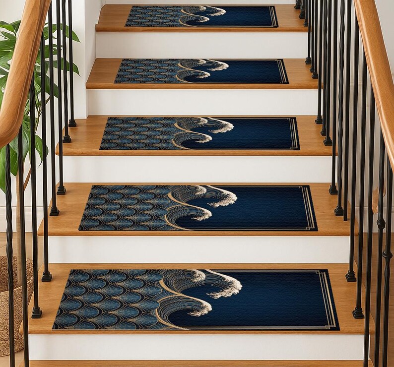 Wave Pattern Rug, Night Blue Mat, Birthday Gift Tread, Elegant Step ...