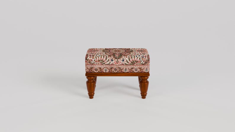 Tribal patterns stool, Floral print rug bench, Ottoman pouf, Oriental foot rest, Footstool for couch, Shoe rack, 9x18x14, RSB 9x18 755-00