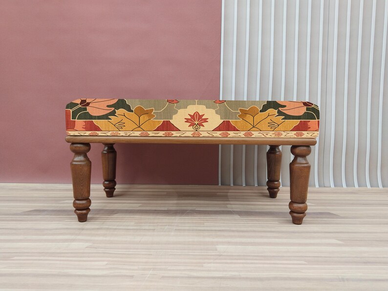 Fall color bench, Flower print bench, Nomadic bench, Piano chair, Ottoman mid table, Artistic bench, Hallway shoe bench, Chic decor, RSB 255
