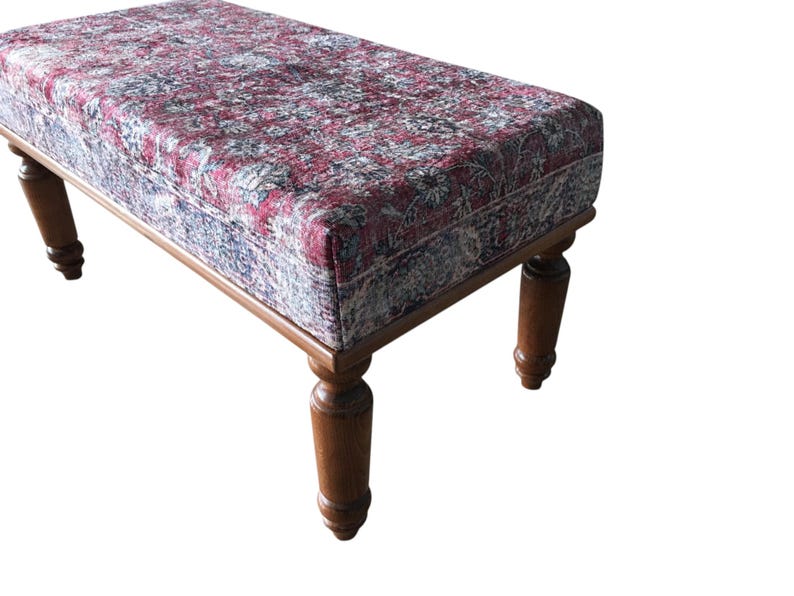 Oushak rug pattern bench, Piano bench, Handmade ottoman, Decorative bench, Entry bench, Shoe bench, End of bed bench, Rustic bench, RSB 57
