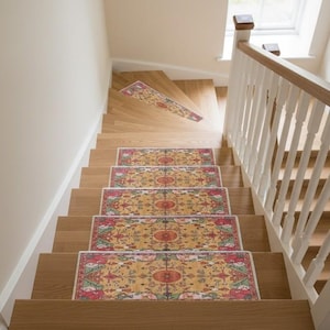 washable stair mat, fall inspired treads, primitive stair treads, decorative step rugs, non-slip stair covers, orange runner rug, RS 249