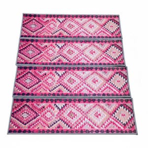 stairs runner rug, pink rug for stairs, retro rug, herki rug print, ikat rug, aesthetic rug, boho decor rug, pastel rug, steps rug, RS 70