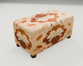 Vintage Beige Floral Pattern Ottoman | Decorative Storage Trunk Coffee Table, RS 148