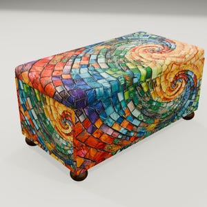 Vortex pattern bench, Multicolor bench, Storage ottoman bench, Countryside bench, Wedding bench, Saloon bench, Gift for her RS 108