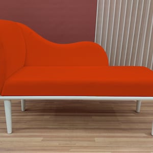 Modern bedroom decor, Burnt orange lounge, Relaxing sofa, Fainting chaise lounge, Soft cushioned bench, Bench with backrest, Loveseat lounge