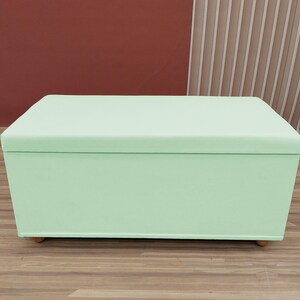 Mint green storage, Cottagecore bench, Calming home decor, Minimalist seating, Functional storage, Relaxing home accent, RS fabric 35