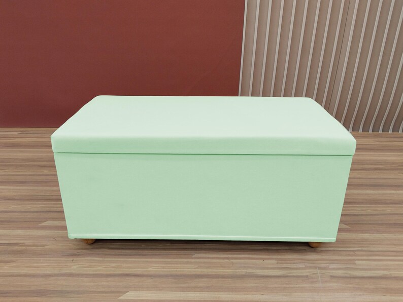 Mint green storage, Cottagecore bench, Calming home decor, Minimalist seating, Functional storage, Relaxing home accent, RS fabric 35