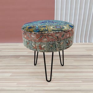 Pouf stool, Vintage rug stool, Tripod stool, Upholstered bench, Vanity table stool, Shoe stool, Ottoman for bedroom, Bathroom stool, RSY 12