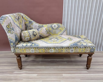Fainting chaise lounge, Handmade sofa, Upholstered lounging sofa, Wood work sofa, Sofa for footboard, Rolled arm sofa, Relaxing sofa