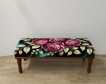 Asientos junto a la chimenea, Banco barroco, Reposapiés floral, Muebles de alta gama, Taburete puf clásico, Silla de cocina moderna, Taburete otomano, RSB 364